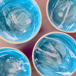 Wynne Noble Plateware Set of Four Watercolor Ceramic Pottery Bowls